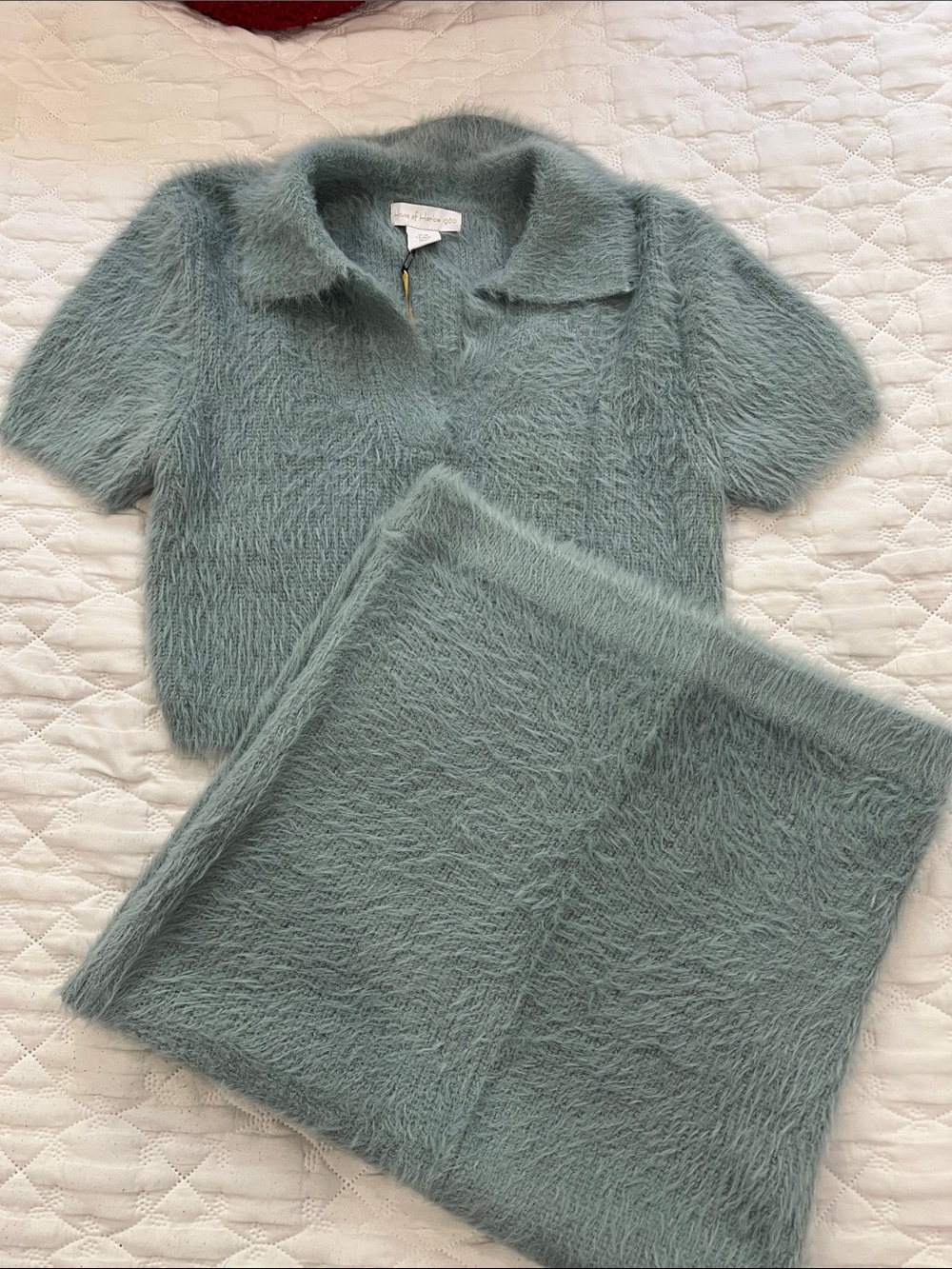Fuzzy Two-Piece Knit Set in Baby Blue